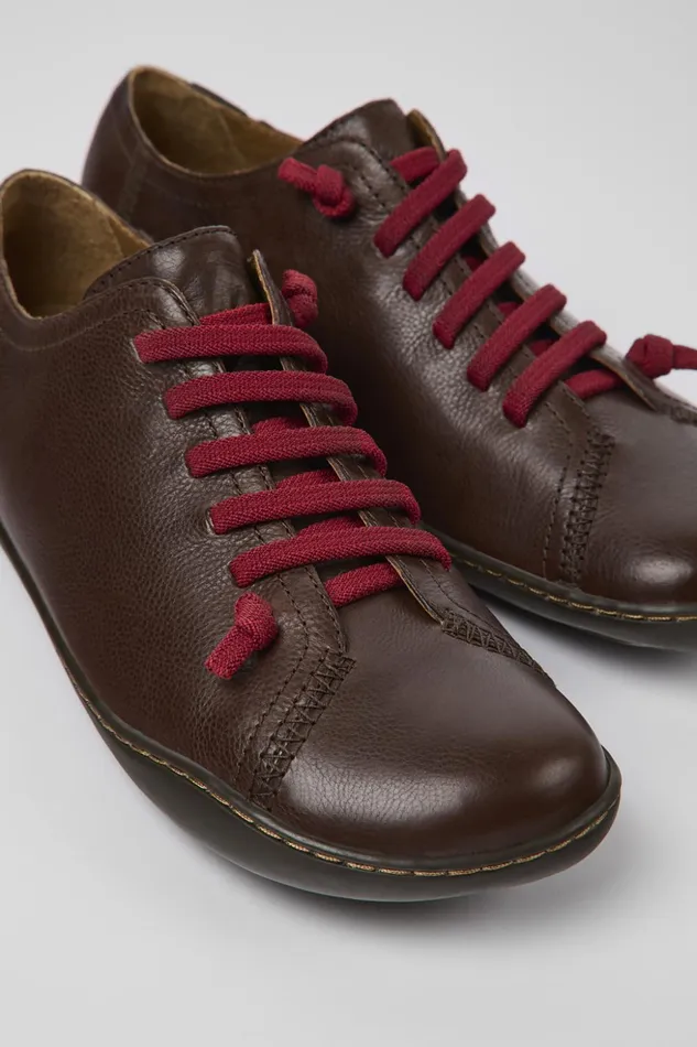 Women Peu Brown Leather Shoes Camper Flat Shoes