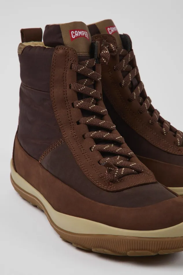 Women Peu Pista MICHELIN Brown Recycled Nylon And Leather Boots Camper Ankle Boots