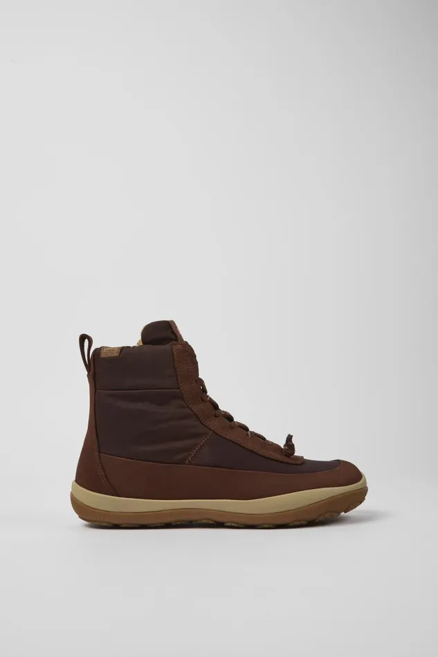 Women Peu Pista MICHELIN Brown Recycled Nylon And Leather Boots Camper Ankle Boots Women Peu Pista MICHELIN Brown Recycled Nylon And Leather Boots Camper Ankle Boots