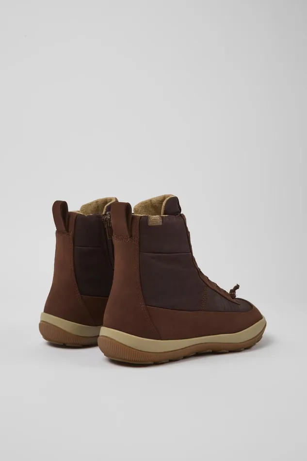 Women Peu Pista MICHELIN Brown Recycled Nylon And Leather Boots Camper Ankle Boots Women Peu Pista MICHELIN Brown Recycled Nylon And Leather Boots Camper Ankle Boots