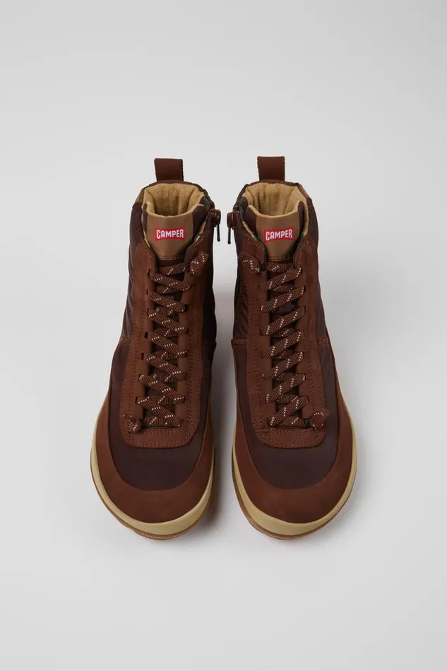 Women Peu Pista MICHELIN Brown Recycled Nylon And Leather Boots Camper Ankle Boots Women Peu Pista MICHELIN Brown Recycled Nylon And Leather Boots Camper Ankle Boots