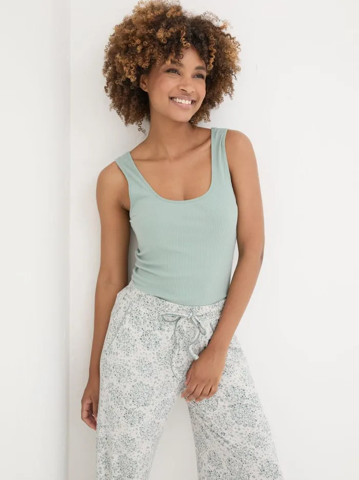 Women Pyjamas and Nightwear Fat Face Green Haze Rib Lounge Vest