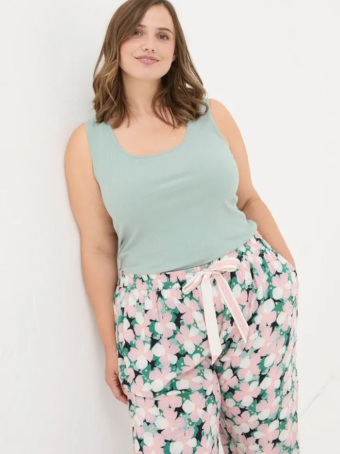 Women Pyjamas and Nightwear Fat Face Green Haze Rib Lounge Vest