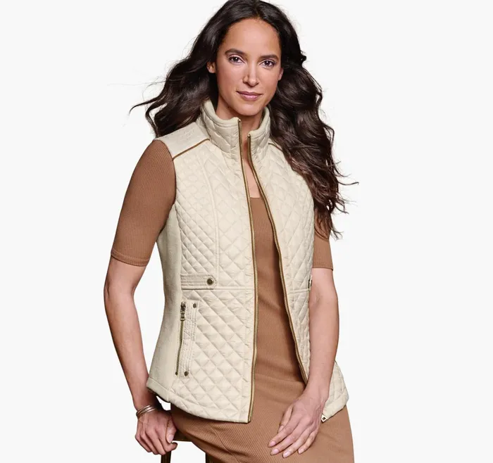 Women Quilted Vest Cream JohnstonandMurphy Coats Jackets and Vests