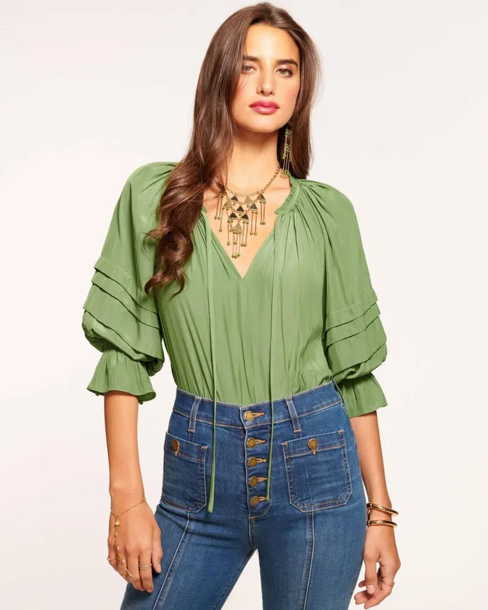 Women Randi Puff Sleeve Top Navy Ramy Brook Tops