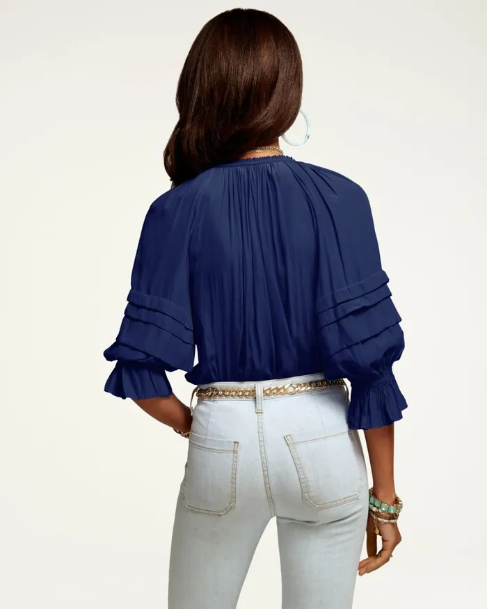 Women Randi Puff Sleeve Top Navy Ramy Brook Tops Women Randi Puff Sleeve Top Navy Ramy Brook Tops