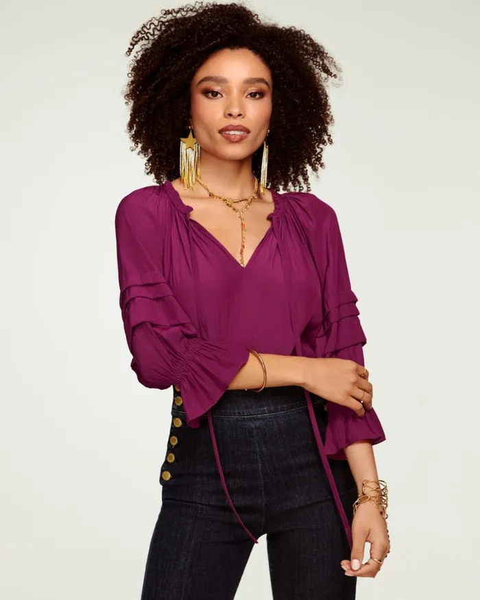 Women Randi Puff Sleeve Top Navy Ramy Brook Tops Women Randi Puff Sleeve Top Navy Ramy Brook Tops