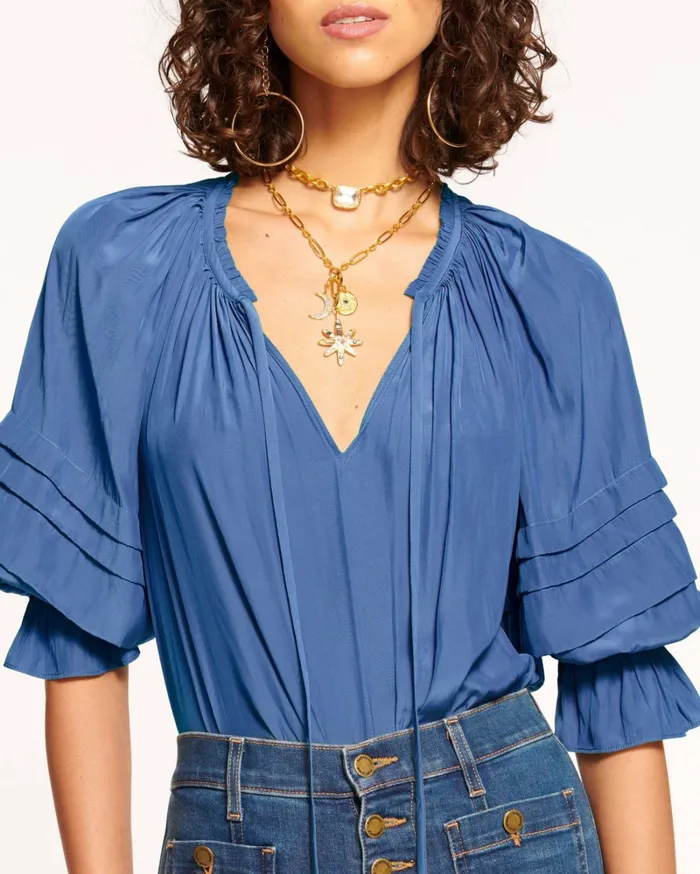 Women Randi Puff Sleeve Top Navy Ramy Brook Tops Women Randi Puff Sleeve Top Navy Ramy Brook Tops