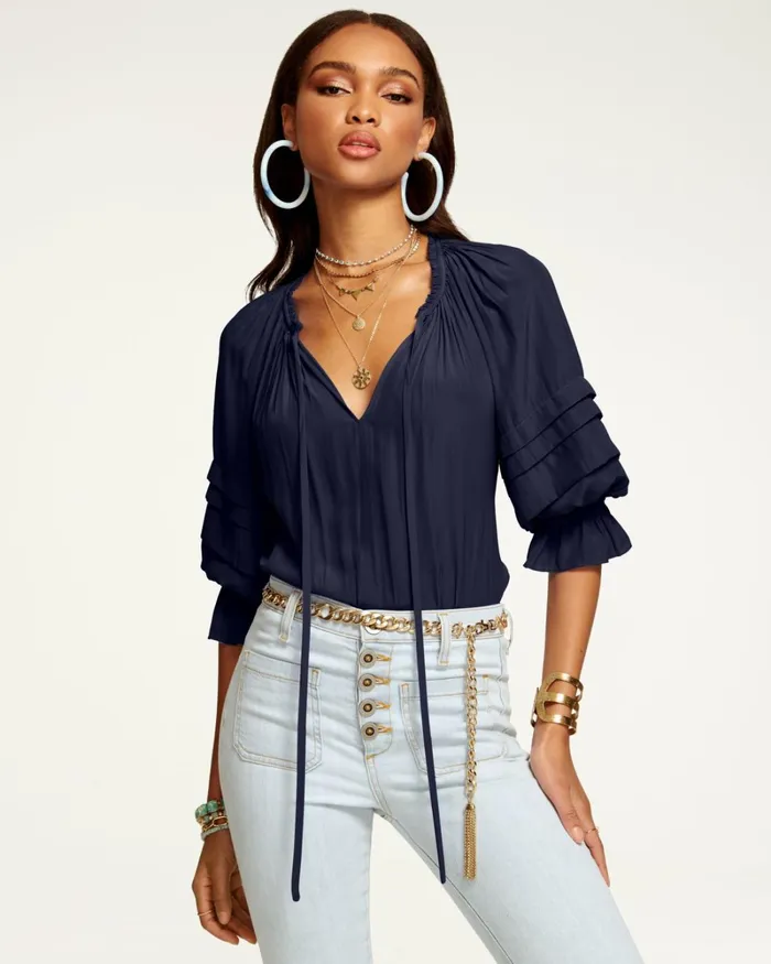 Women Randi Puff Sleeve Top Navy Ramy Brook Tops Women Randi Puff Sleeve Top Navy Ramy Brook Tops