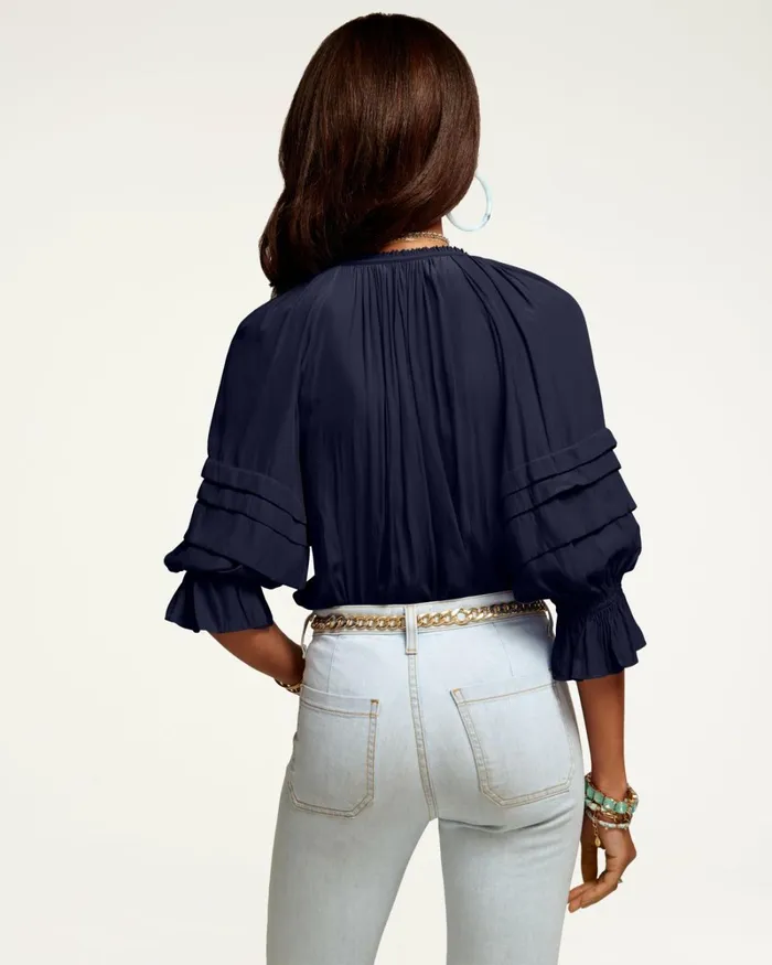 Women Randi Puff Sleeve Top Navy Ramy Brook Tops Women Randi Puff Sleeve Top Navy Ramy Brook Tops