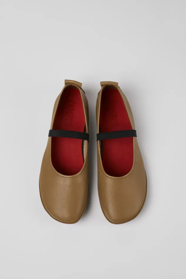Women Right Brown Leather Mary Jane Camper Ballerinas Women Right Brown Leather Mary Jane Camper Ballerinas