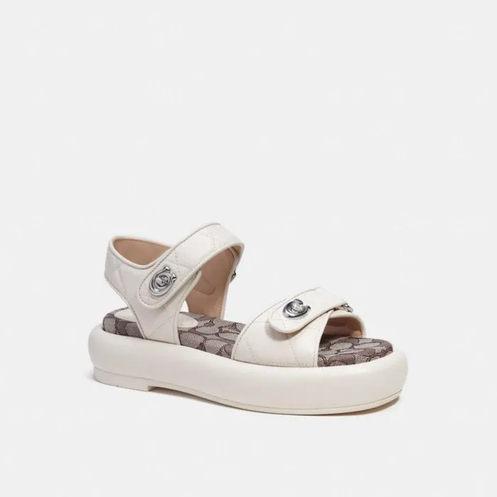 Women Sandals Coach Peyton Sandal With Signature Jacquard Chalk