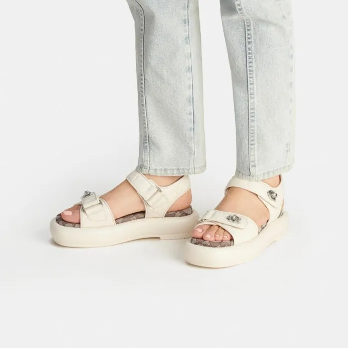 Women Sandals Coach Peyton Sandal With Signature Jacquard Chalk