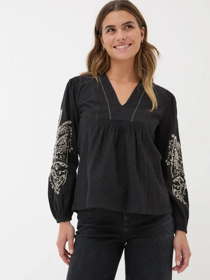Women Shirts and Blouses Fat Face Black Lara Detail Blouse