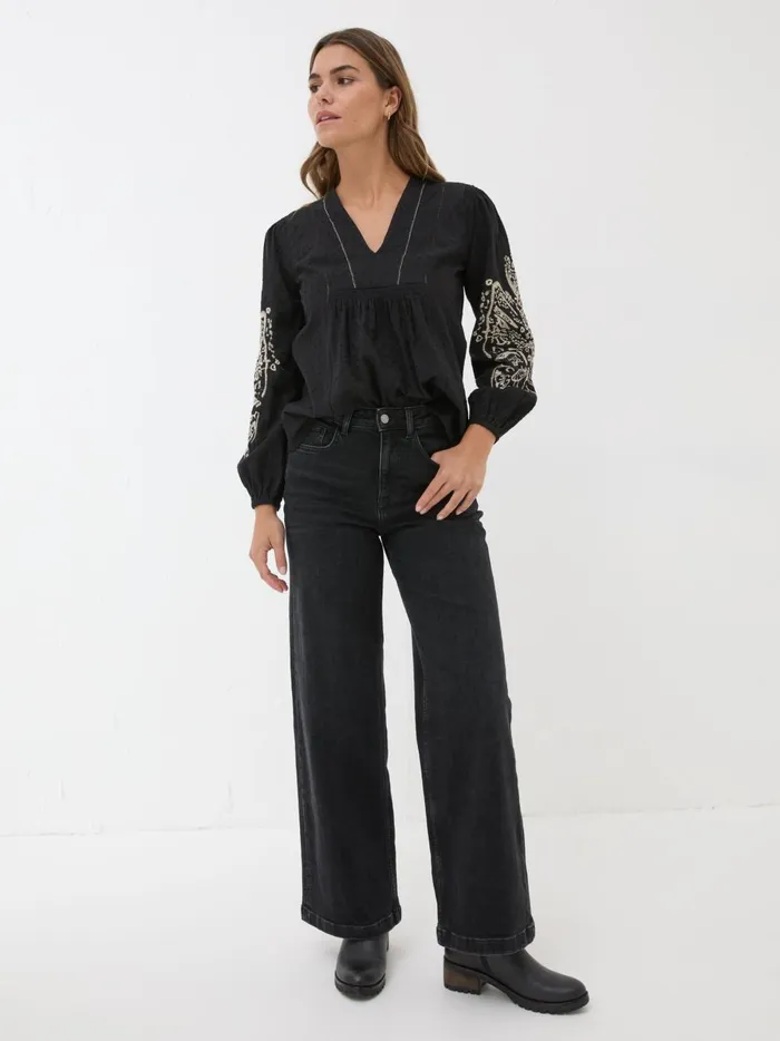 Women Shirts and Blouses Fat Face Black Lara Detail Blouse