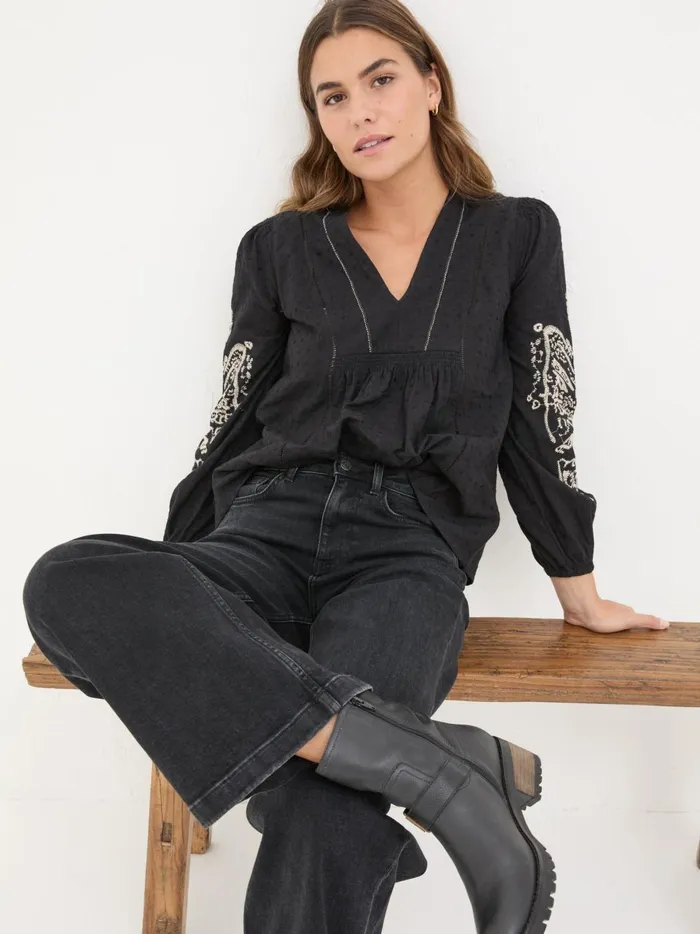Women Shirts and Blouses Fat Face Black Lara Detail Blouse