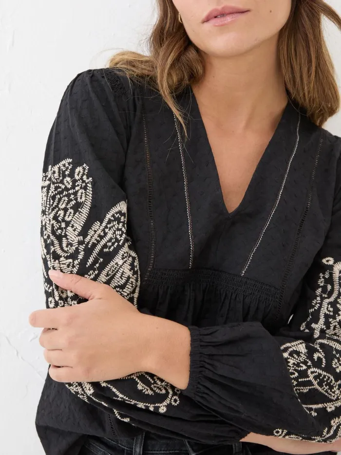 Women Shirts and Blouses Fat Face Black Lara Detail Blouse