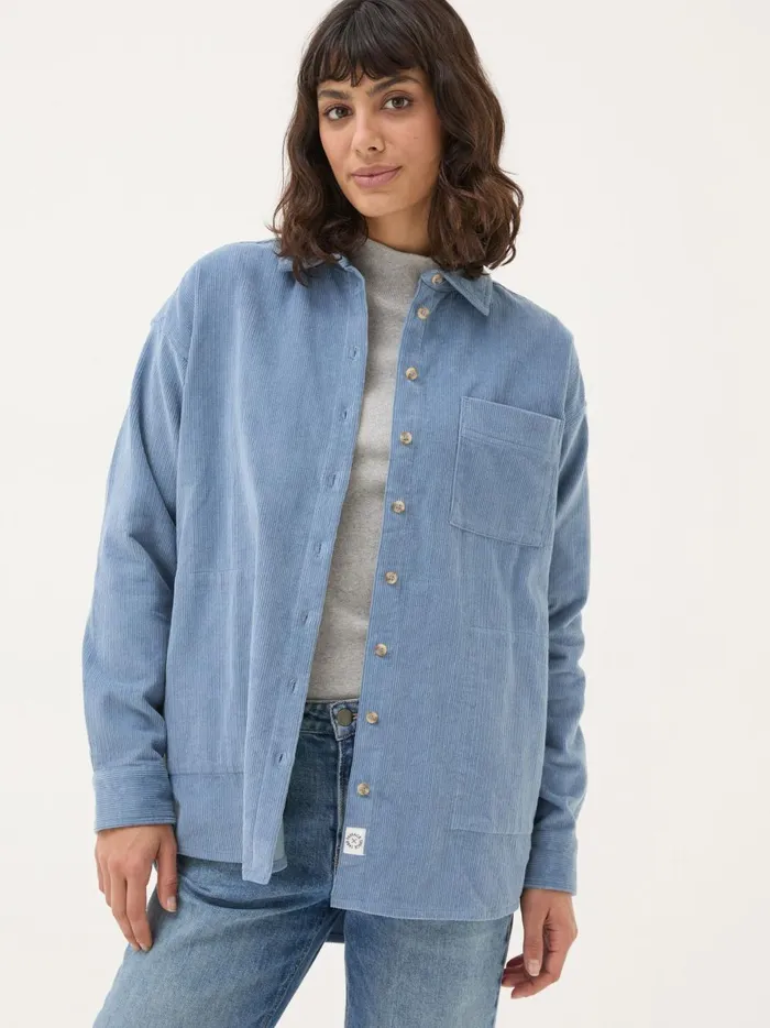 Women Shirts and Blouses Fat Face Dusky Blue Carolin Cord 100 Cotton Shirt
