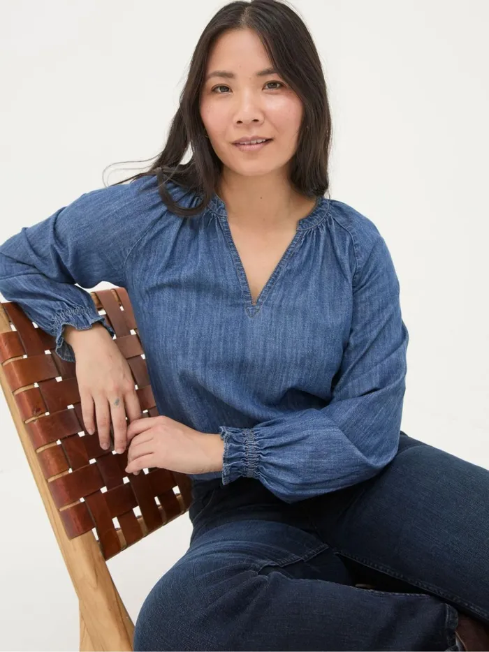Women Shirts and Blouses Fat Face Pacey Vintage Blue Denim Blouse