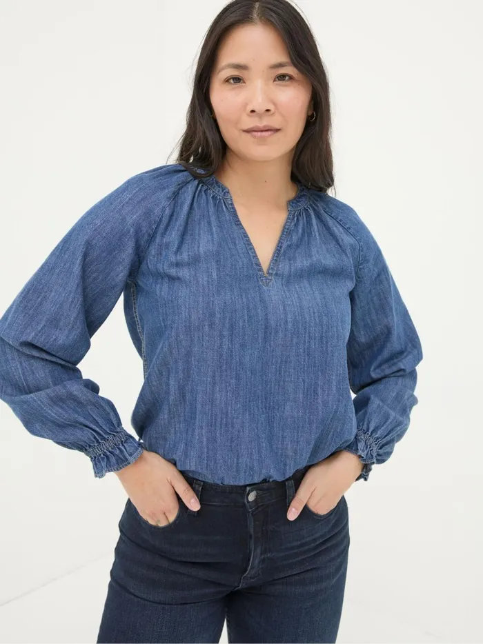 Women Shirts and Blouses Fat Face Pacey Vintage Blue Denim Blouse