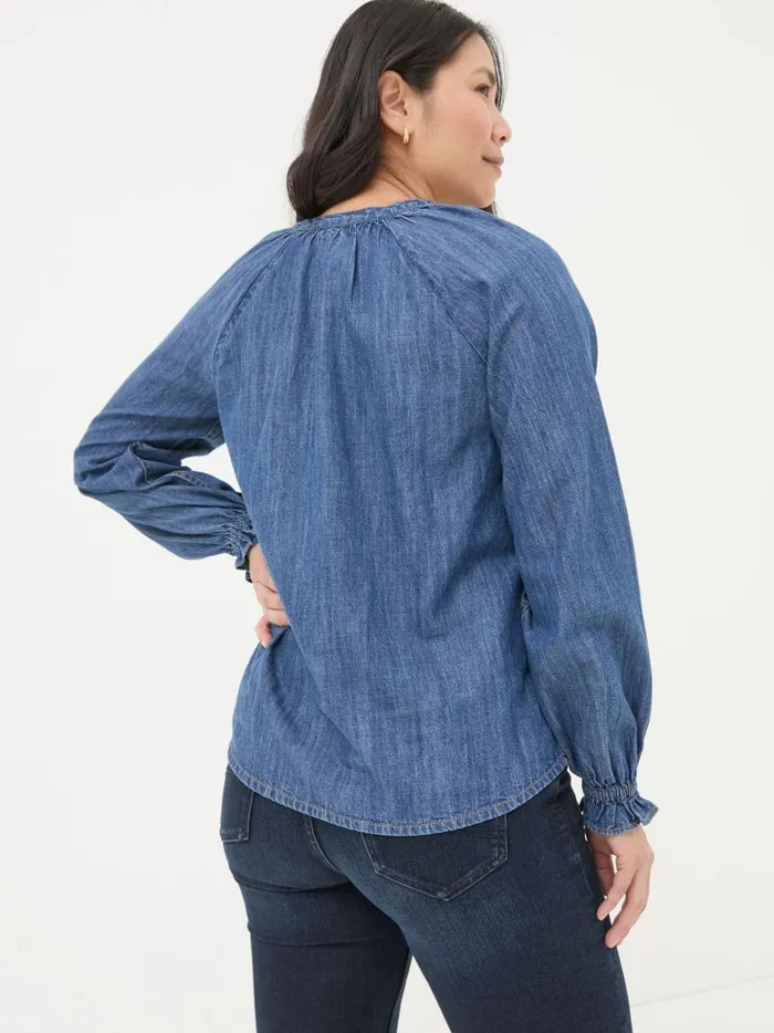 Women Shirts and Blouses Fat Face Pacey Vintage Blue Denim Blouse