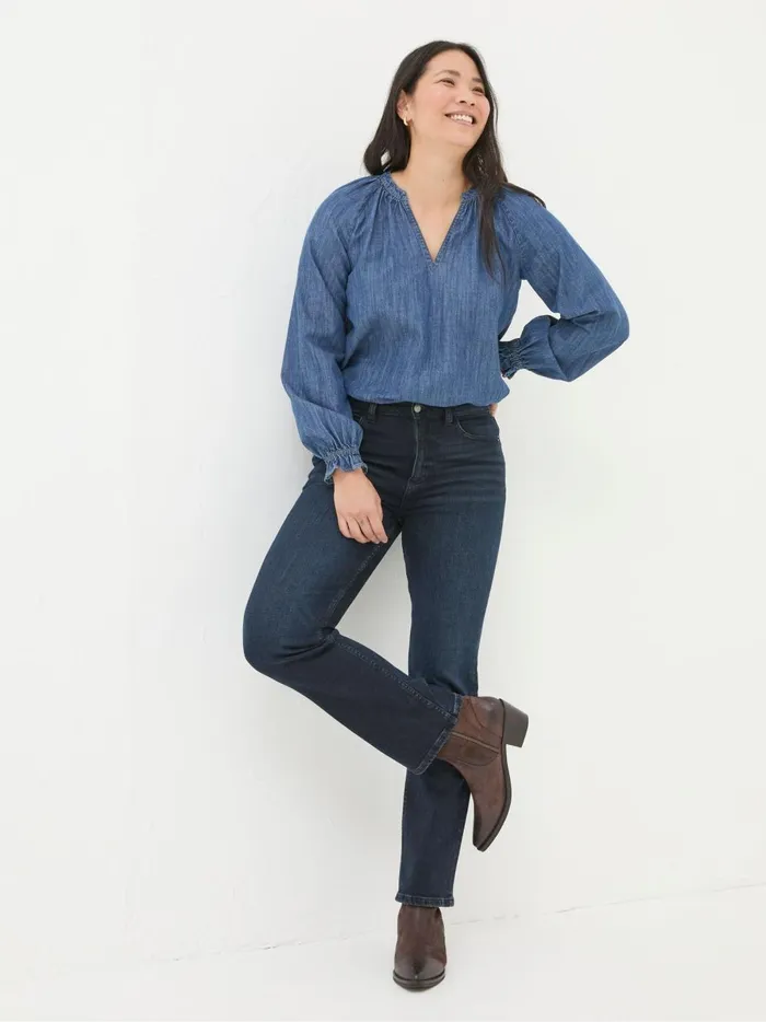 Women Shirts and Blouses Fat Face Pacey Vintage Blue Denim Blouse