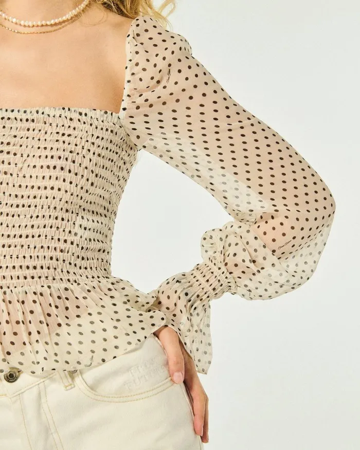 Women Shirts TShirts and Tops From Future Molly Long Sleeve Top Ecru Polka Dots