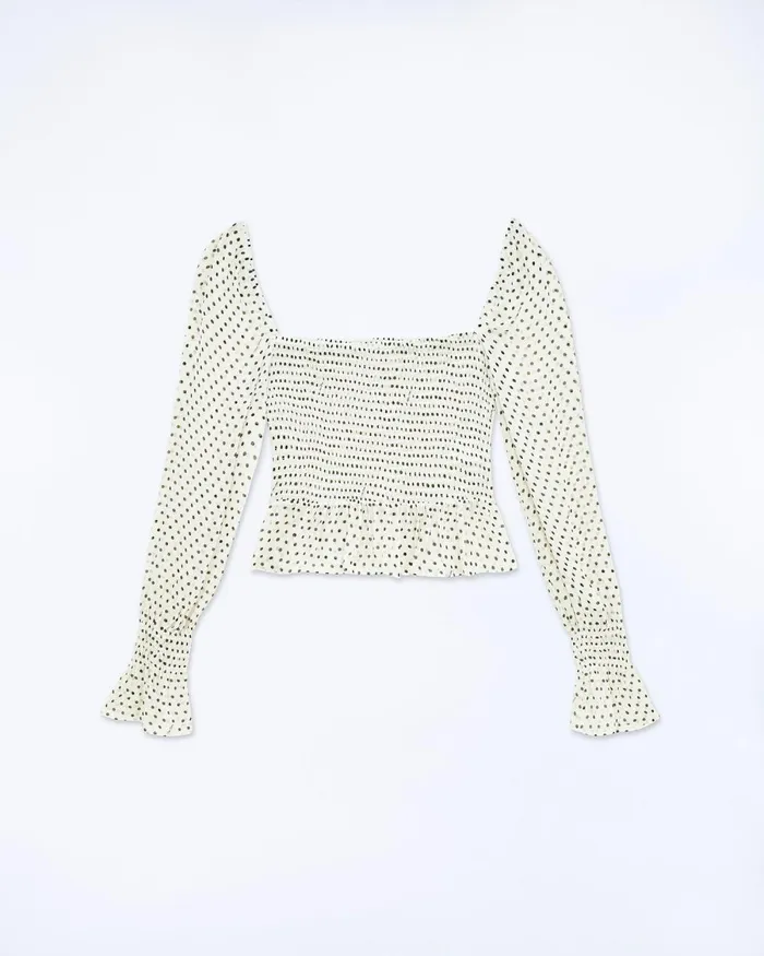 Women Shirts TShirts and Tops From Future Molly Long Sleeve Top Ecru Polka Dots