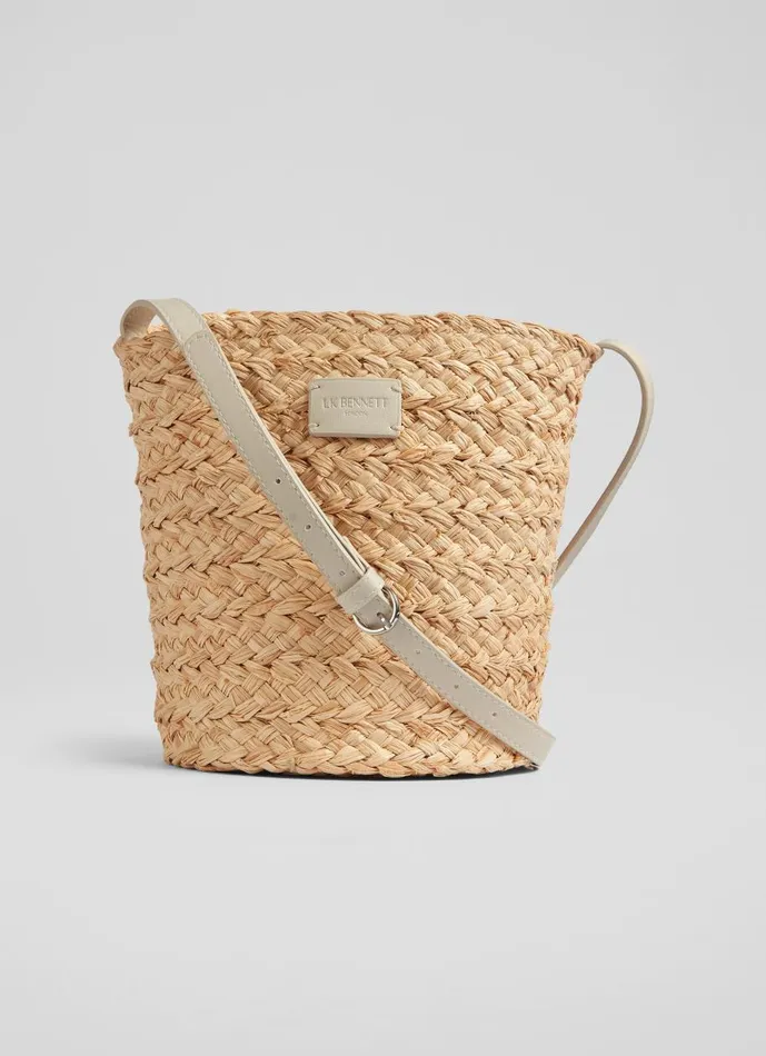 Women Shoulder Bags LKBennett Mandy Natural Raffia Bucket Bag