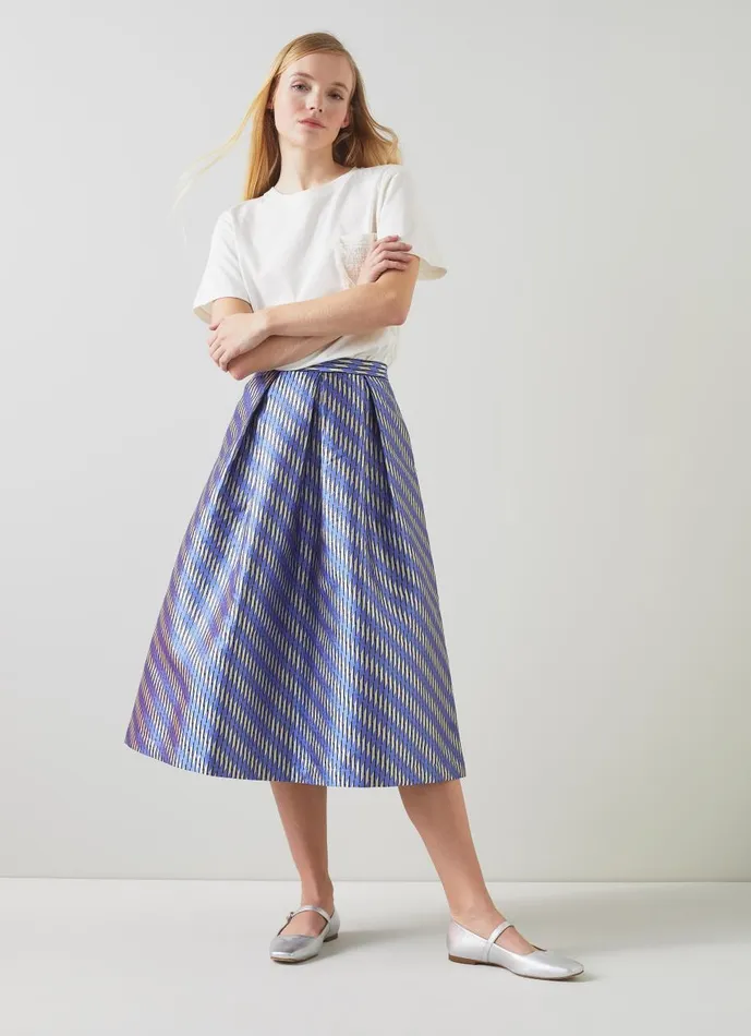 Women Skirts LKBennett Olsen Blue Metallic Geometric Skirt Blue Black