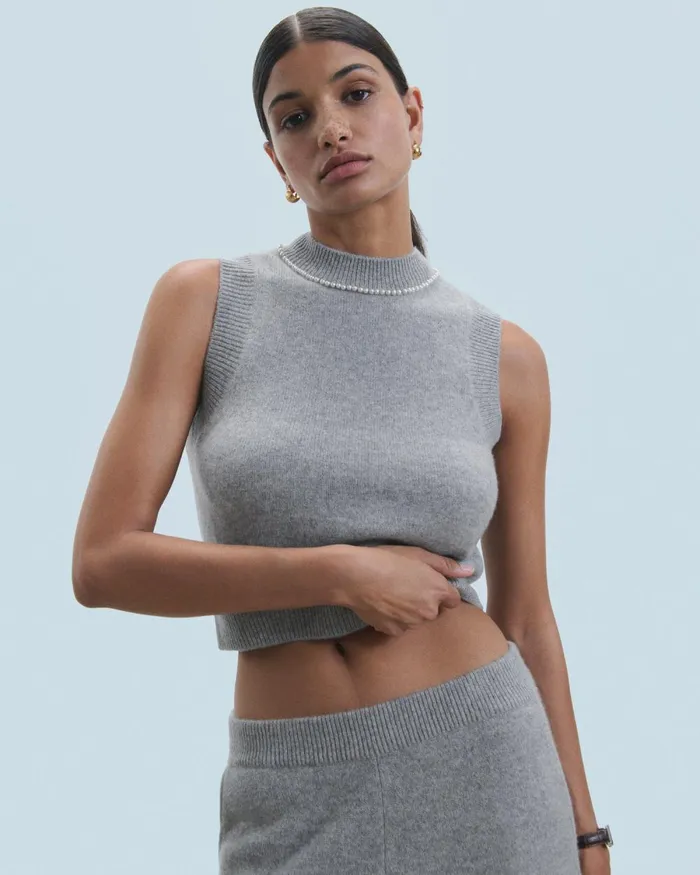 Women Sleeveless Sweaters From Future Sleeveless Sweater With Beads At The Neckline Dark Heather Gray