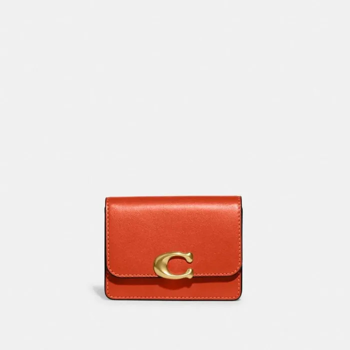 Women Small Wallets Coach Bandit Card Case Brasssun Orange