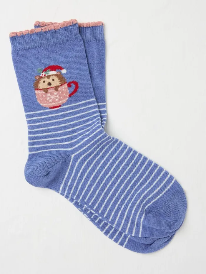 Women Socks and Tights Fat Face Blue Hedgehog Mug Socks 1 Pack