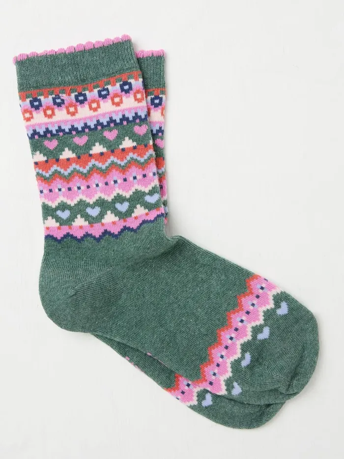 Women Socks and Tights Fat Face Green Pop Fairisle Pattern Socks 1 Pack