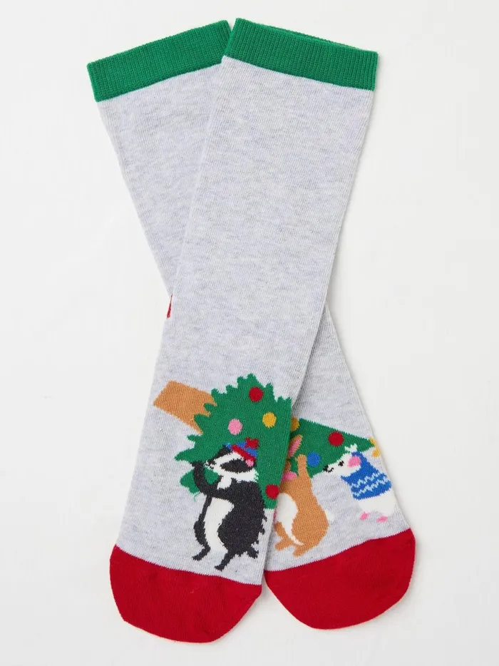 Women Socks and Tights Fat Face Grey Animal Print Tree Socks 1 Pack