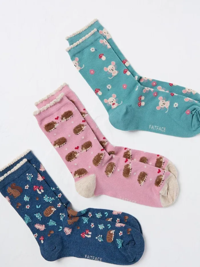 Women Socks and Tights Fat Face Multi Woodland Socks 3 Pack In A Box