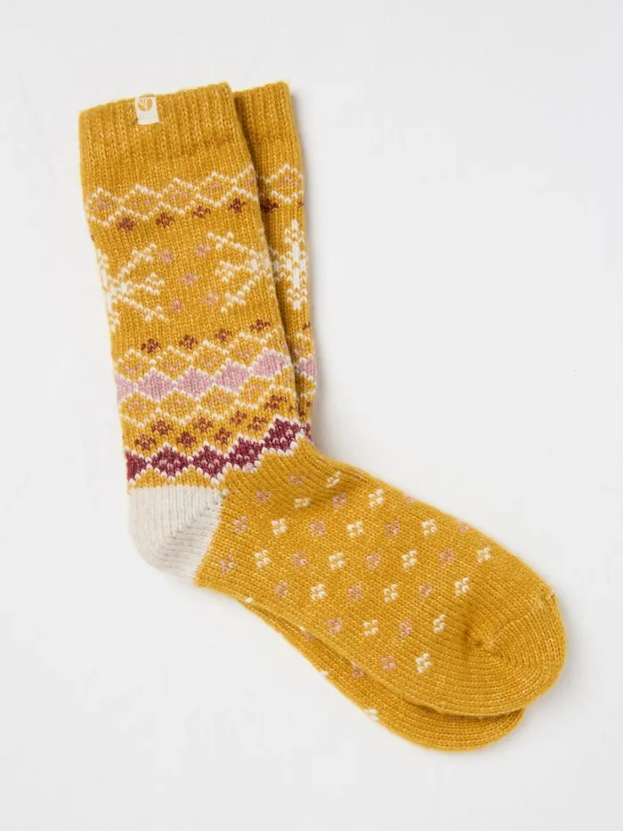 Women Socks and Tights Fat Face Yellow Fairisle Pattern Supersoft Socks