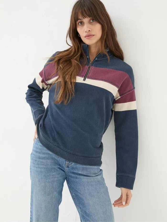 Women Sweatshirts and Hoodies Fat Face Airlie Navy Blue and Red Striped Relaxed Sweat Top Women Sweatshirts and Hoodies Fat Face Airlie Navy Blue and Red Striped Relaxed Sweat Top