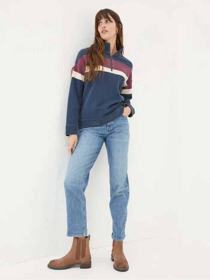 Women Sweatshirts and Hoodies Fat Face Airlie Navy Blue and Red Striped Relaxed Sweat Top Women Sweatshirts and Hoodies Fat Face Airlie Navy Blue and Red Striped Relaxed Sweat Top