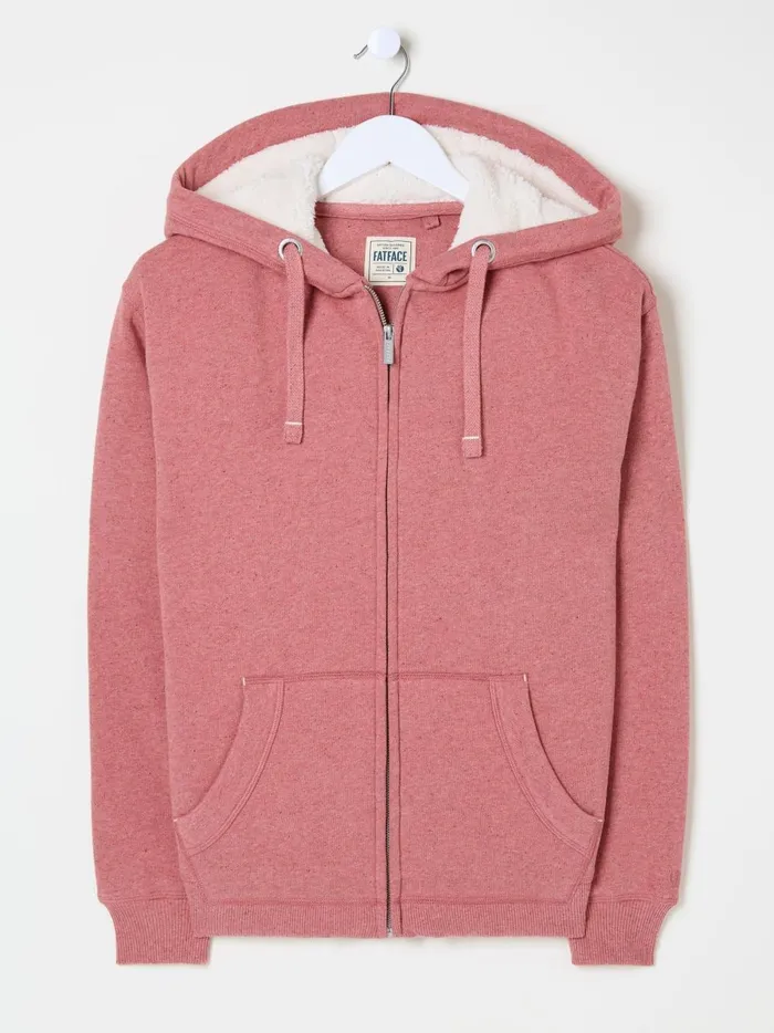 Women Sweatshirts and Hoodies Fat Face Amy Pink Nep Borg Lined Zip Through Hoodie