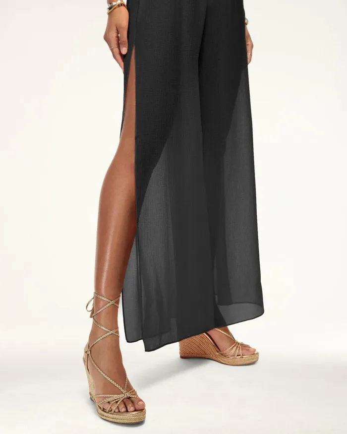 Women Textured Athena Palazzo Pant Black Ramy Brook Swimwear Women Textured Athena Palazzo Pant Black Ramy Brook Swimwear