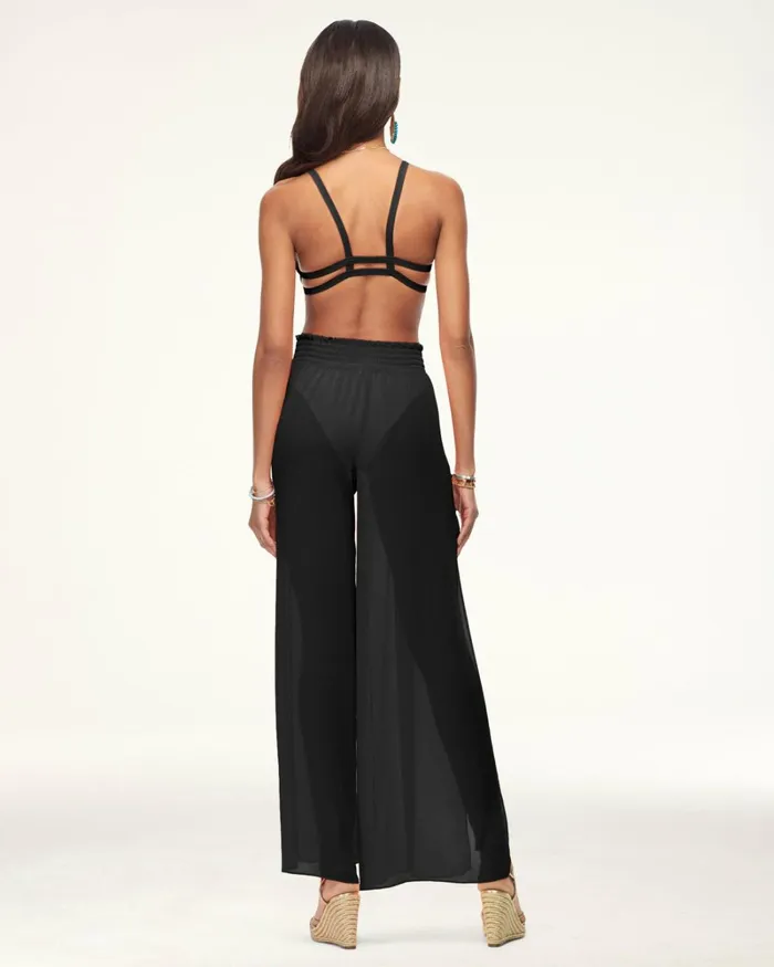 Women Textured Athena Palazzo Pant Black Ramy Brook Swimwear Women Textured Athena Palazzo Pant Black Ramy Brook Swimwear