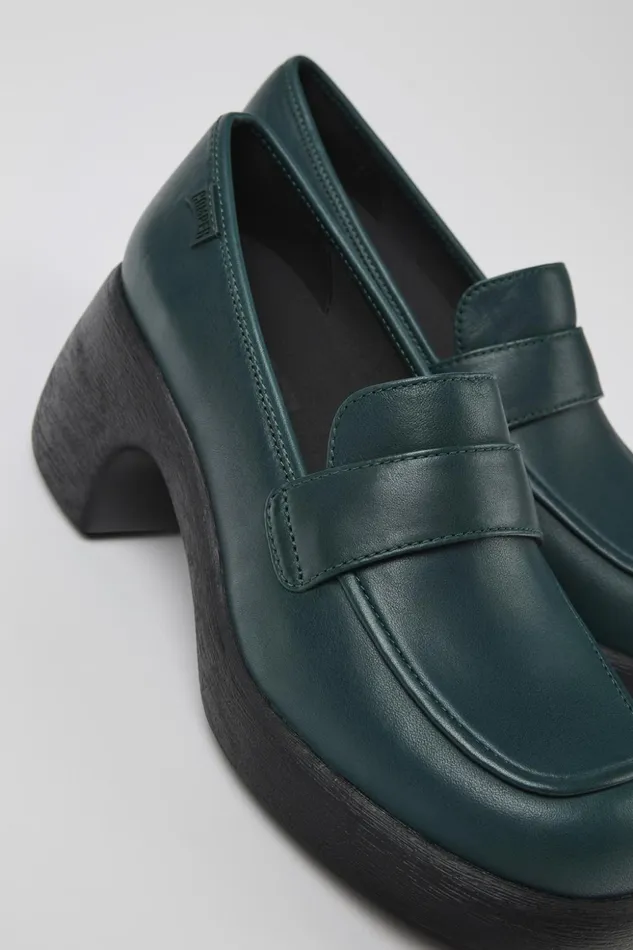 Women Thelma Green Leather Loafer Camper Formal Shoes