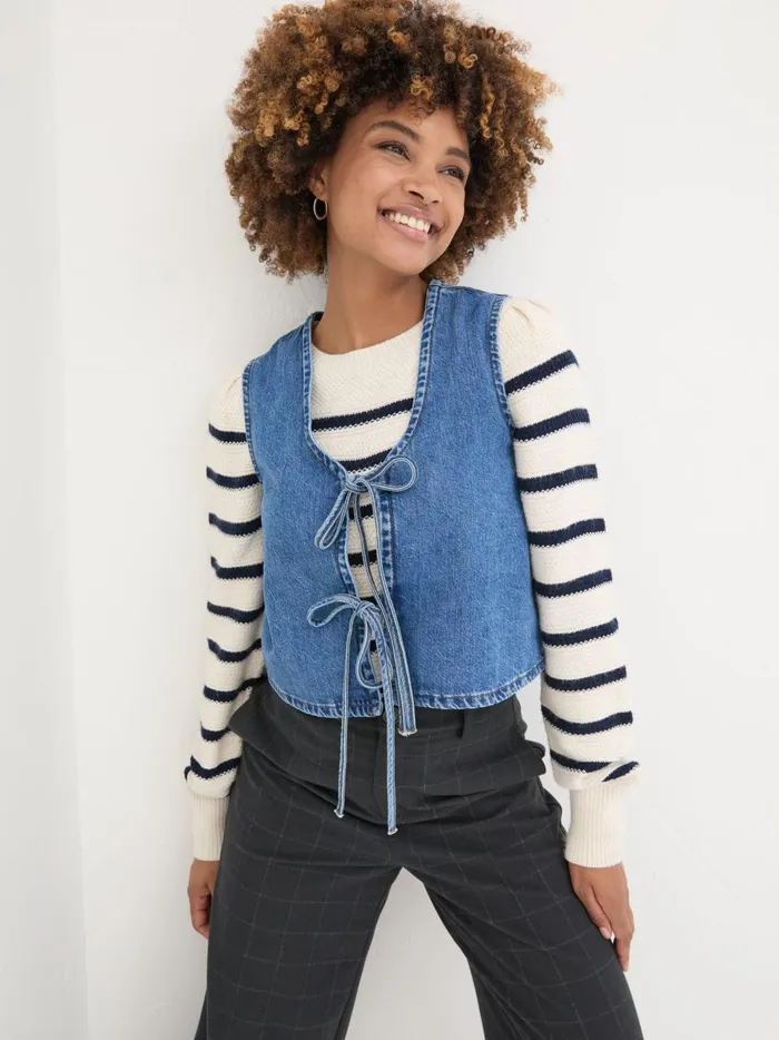 Women Tops and TShirts Fat Face Blue Alba Denim Waistcoat