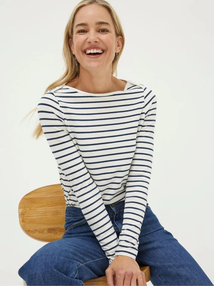 Women Tops and TShirts Fat Face Breton Cream TShirt