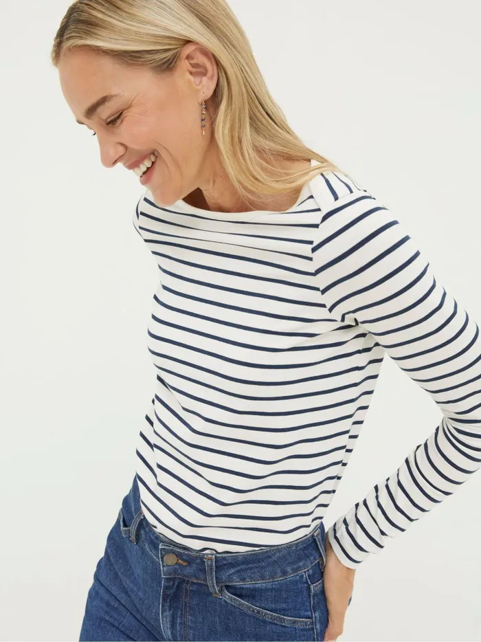 Women Tops and TShirts Fat Face Breton Cream TShirt