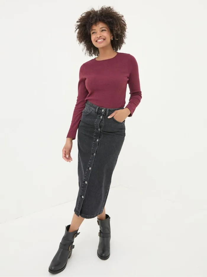 Women Tops and TShirts Fat Face Callie Dark Red Long Sleeve Top