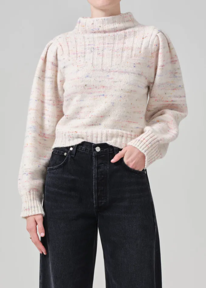 Women Tops Citizens Of Humanity Claudia Turtleneck Puff Sleeve In Confetti Marl