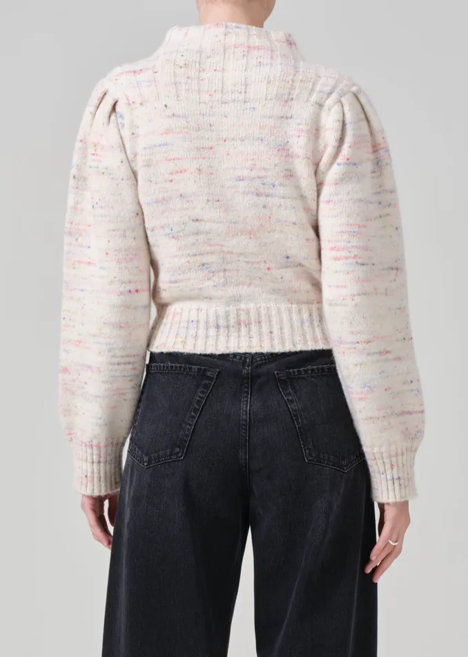 Women Tops Citizens Of Humanity Claudia Turtleneck Puff Sleeve In Confetti Marl