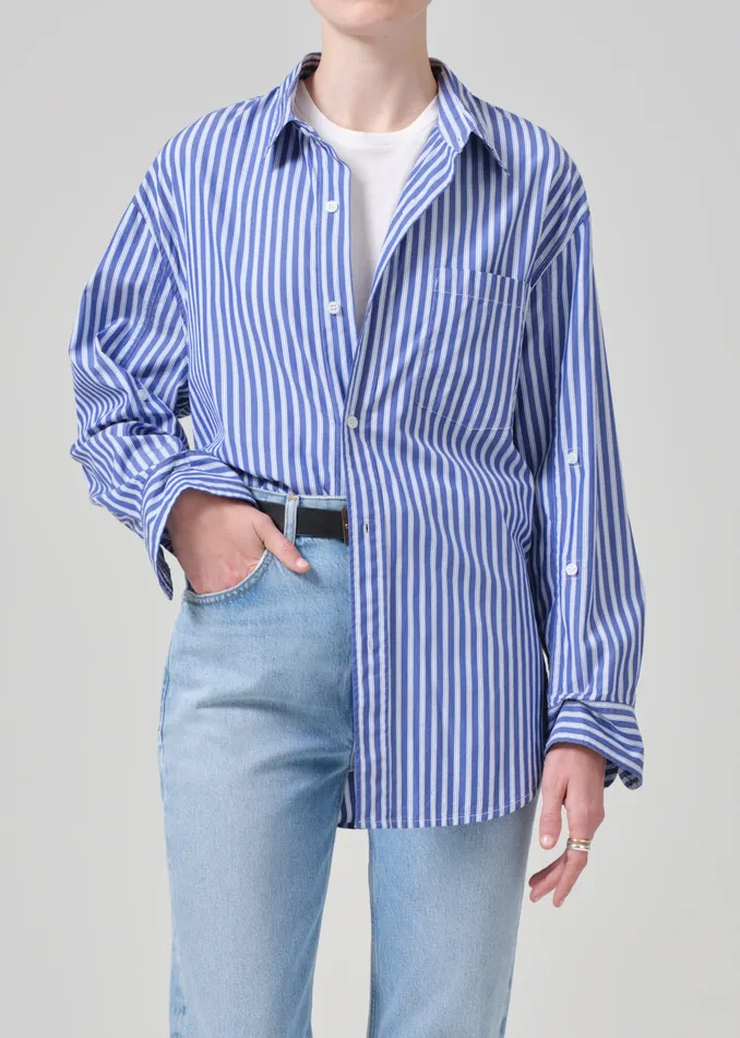 Women Tops Citizens Of Humanity Kayla Shirt In Navy Mesa Stripe
